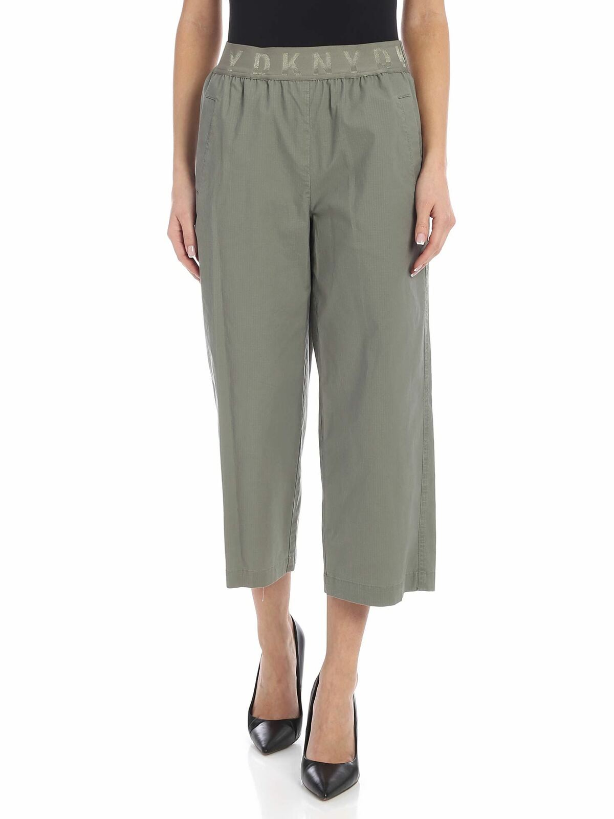 Dkny Branded Elastic Pants In Sage Green