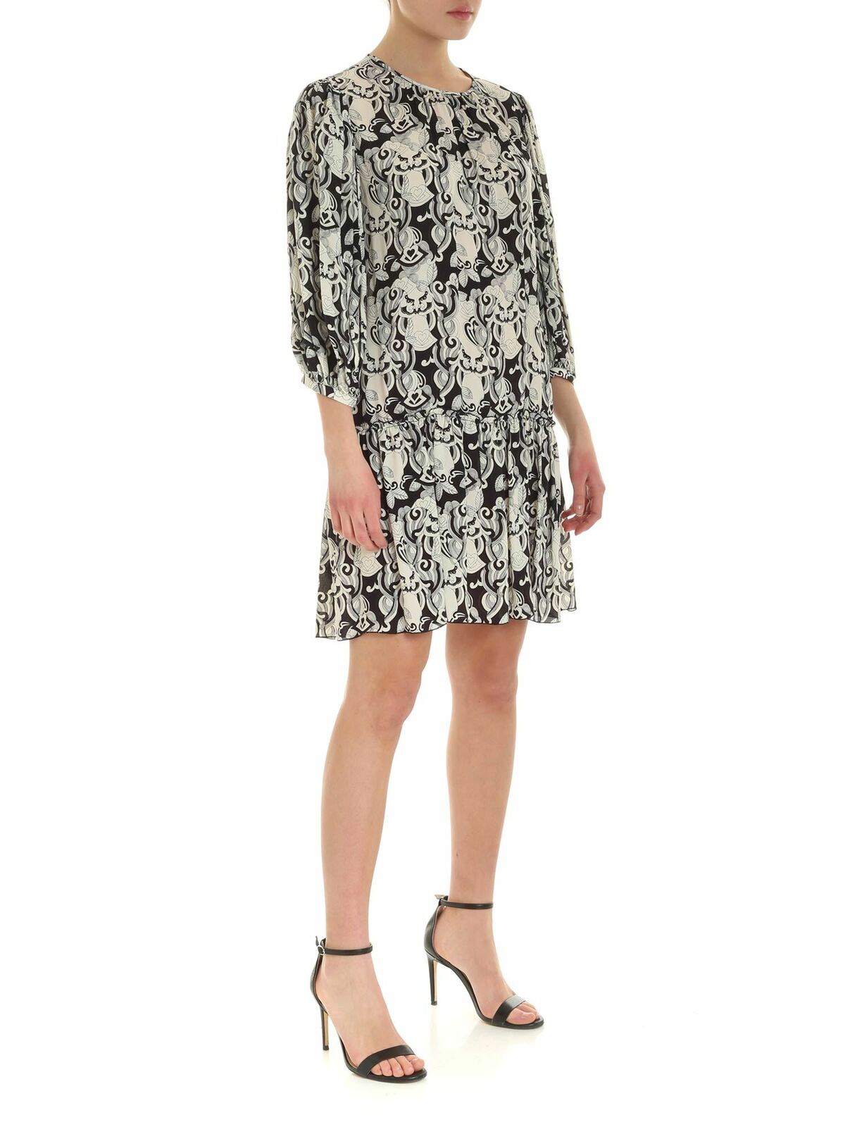 Shop See By Chloé Viscose And Silk Dress In Back And White In Negro