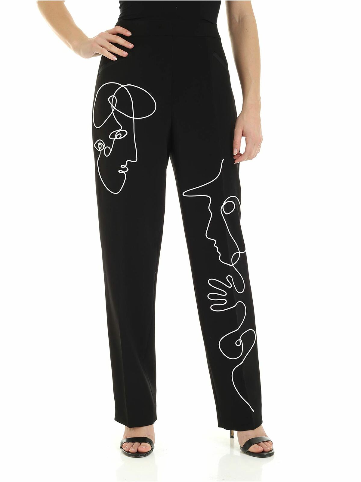 Moschino Cornely Embroidery Crepe Trousers In Black