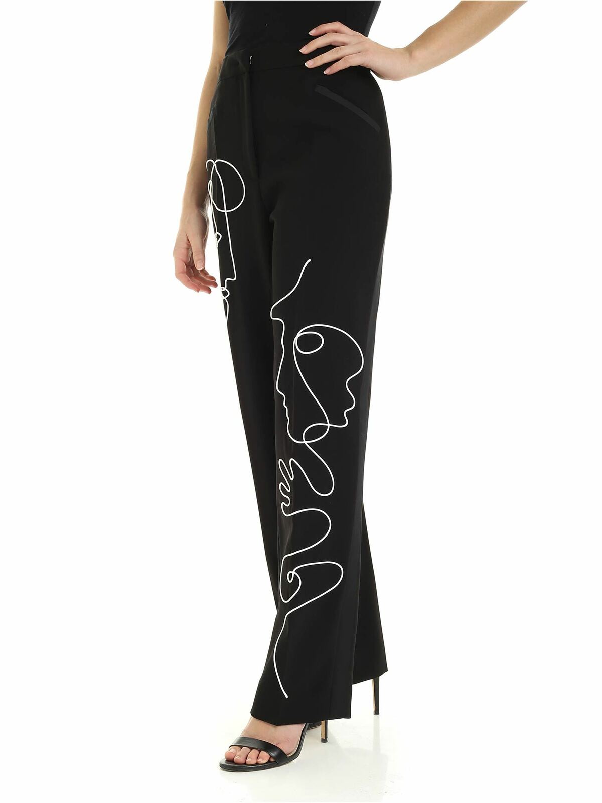Shop Moschino Cornely Embroidery Crepe Trousers In Black