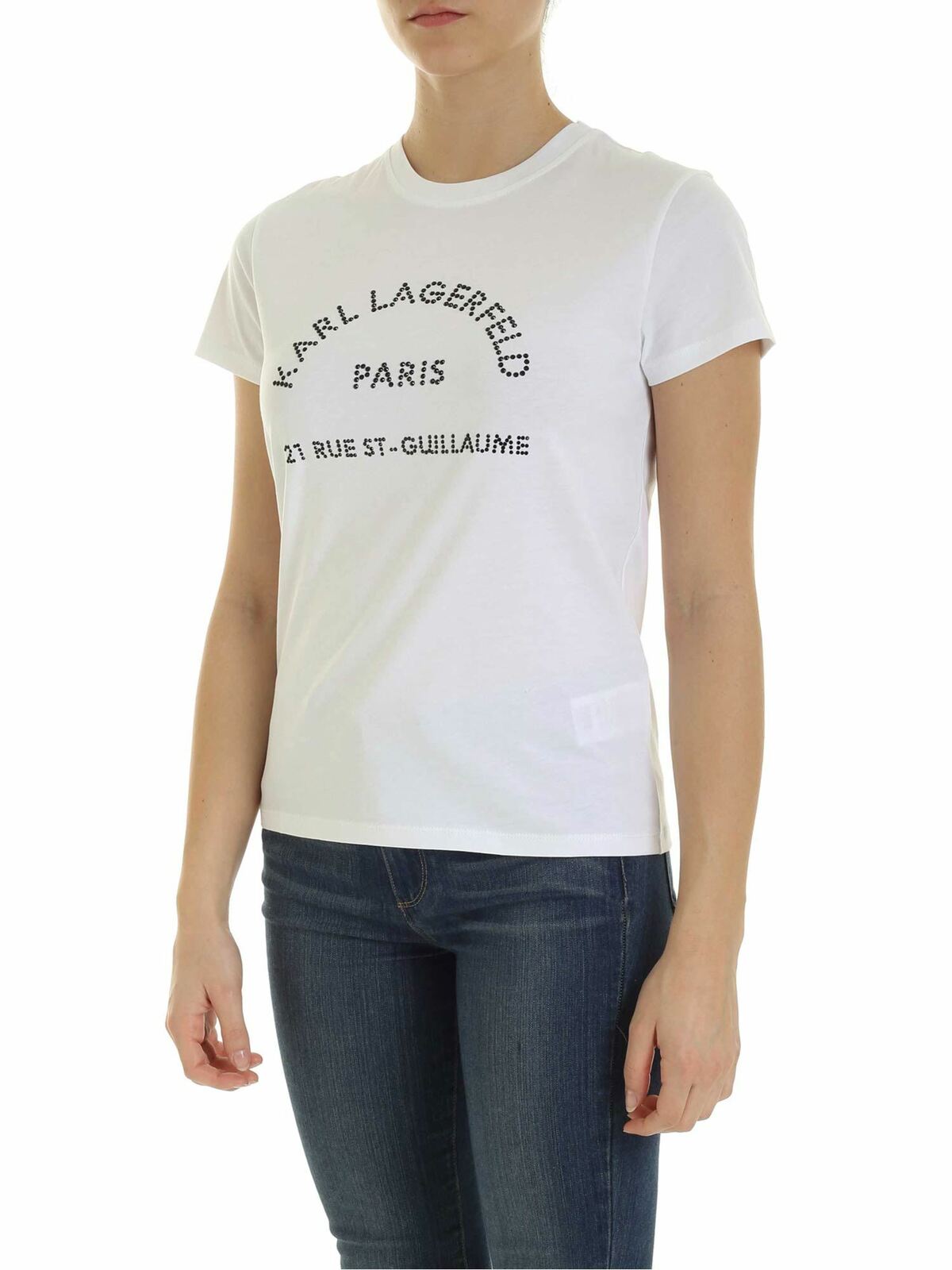 Shop Karl Lagerfeld Rue St. Guillaume Rhinestones T-shirt In Whit In White