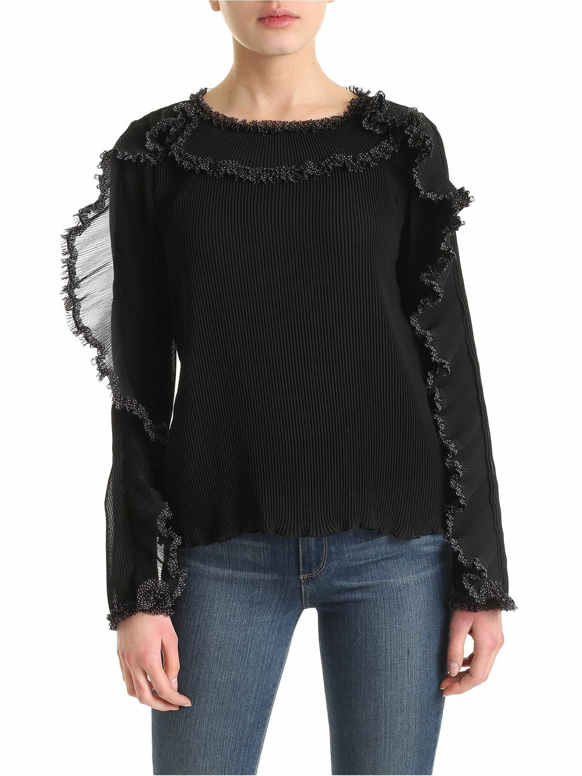 See By Chloé Ruffles Long-sleeved Sweater In Black In Negro