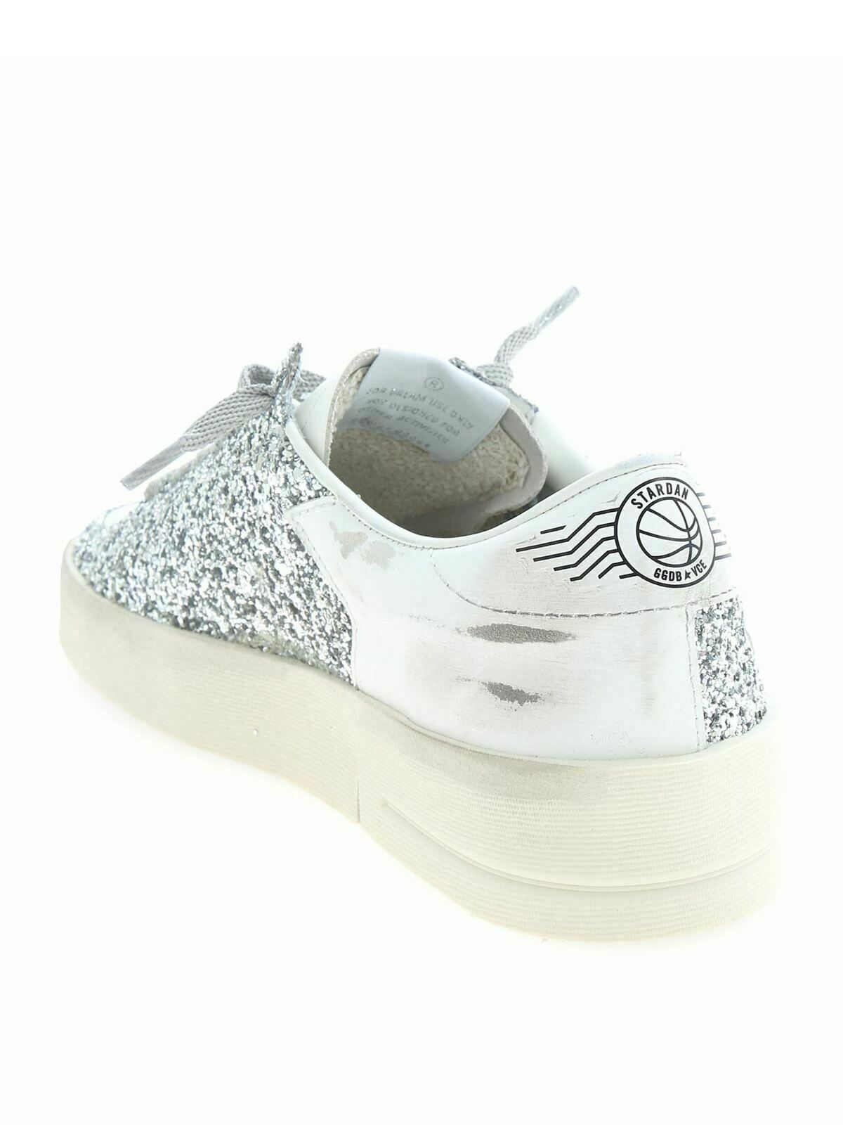 Shop Golden Goose Stardan Sneakers In White And Silver Glitter In Plata