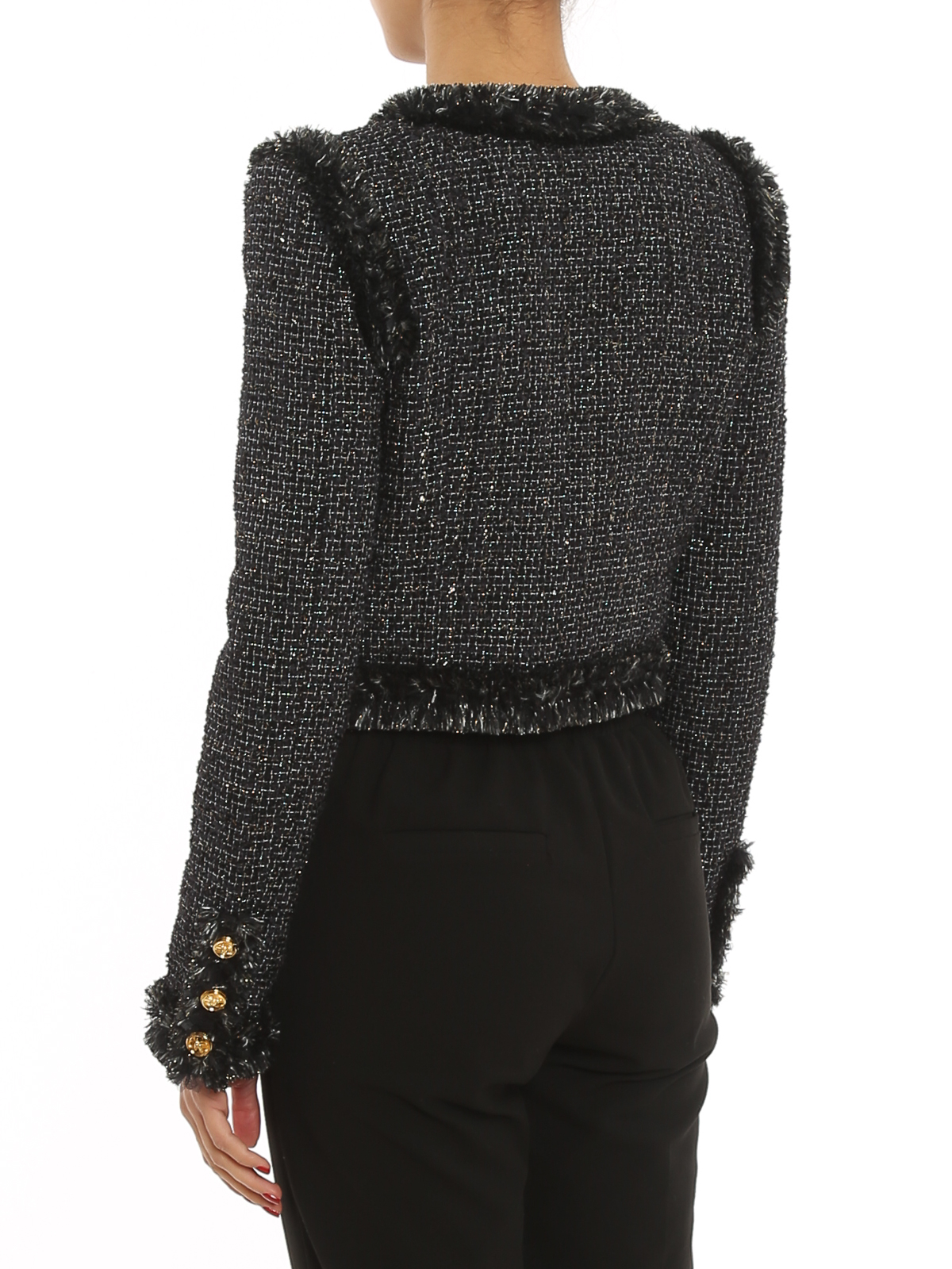 Elisabetta Franchi Tweed cropped blazer - Black | GI9811E23110