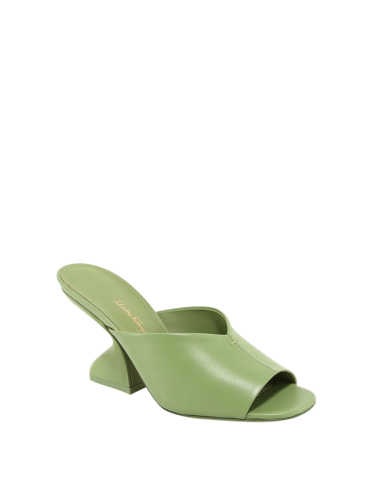 Salvatore Ferragamo White and Green Leather Strap Sandals Vara chain T-strap sandal - Women | Ferragamo main image 3