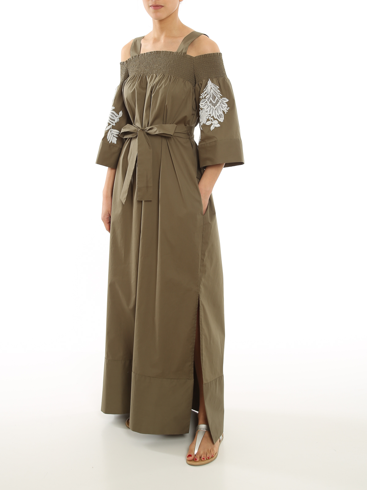velvet forest green bridesmaid dress TWINSET. Beige and green lace midi dress, size 42 – Hibuy market