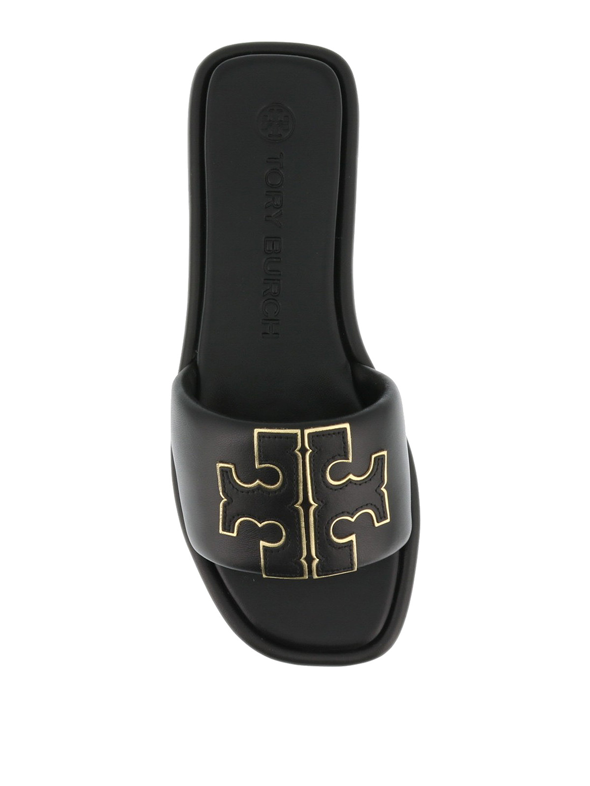Shop Tory Burch Leather Slider Sandals In Negro