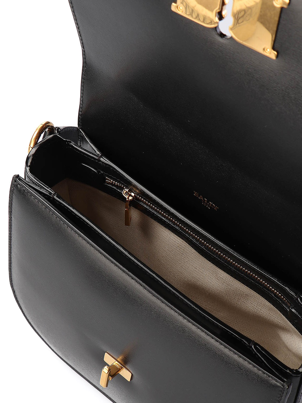 Chic Black and Gold Women\'s crossbody black leather Bally bag Bally Black Grained Leather Trapeze Soft Oro Shoulder Bag main image 3