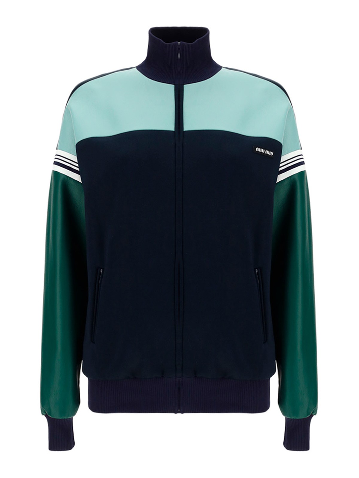 Miu Miu Lambskin sleeve jersey jacket Dark Blue ML6841YTAF0021