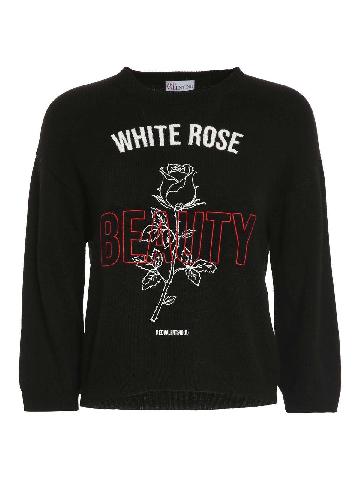Red Valentino Rose Embroidery Wool Jumper In Black