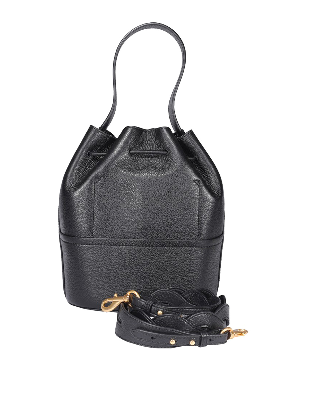 Small bucket bag in pebbled patent leather