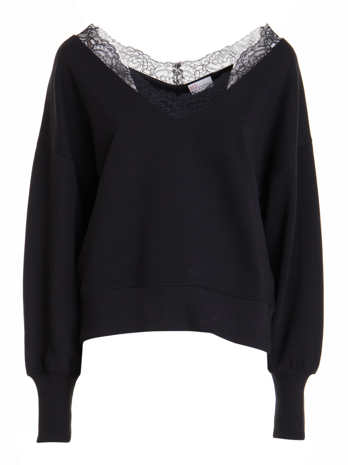 Sweatshirts u0026 Sweaters Valentino Red - Lace-detailed V neck sweatshirt -  WR3MF07B6250NO