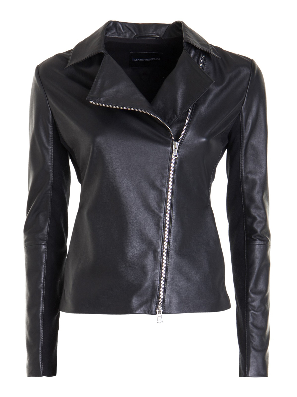 Emporio Armani Leather Biker Jacket In Black