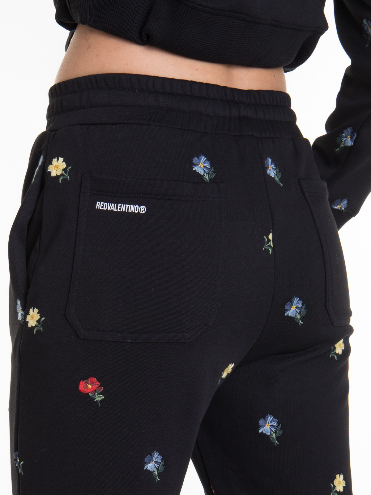 sportswear floral embroidered fleece sweatpants
