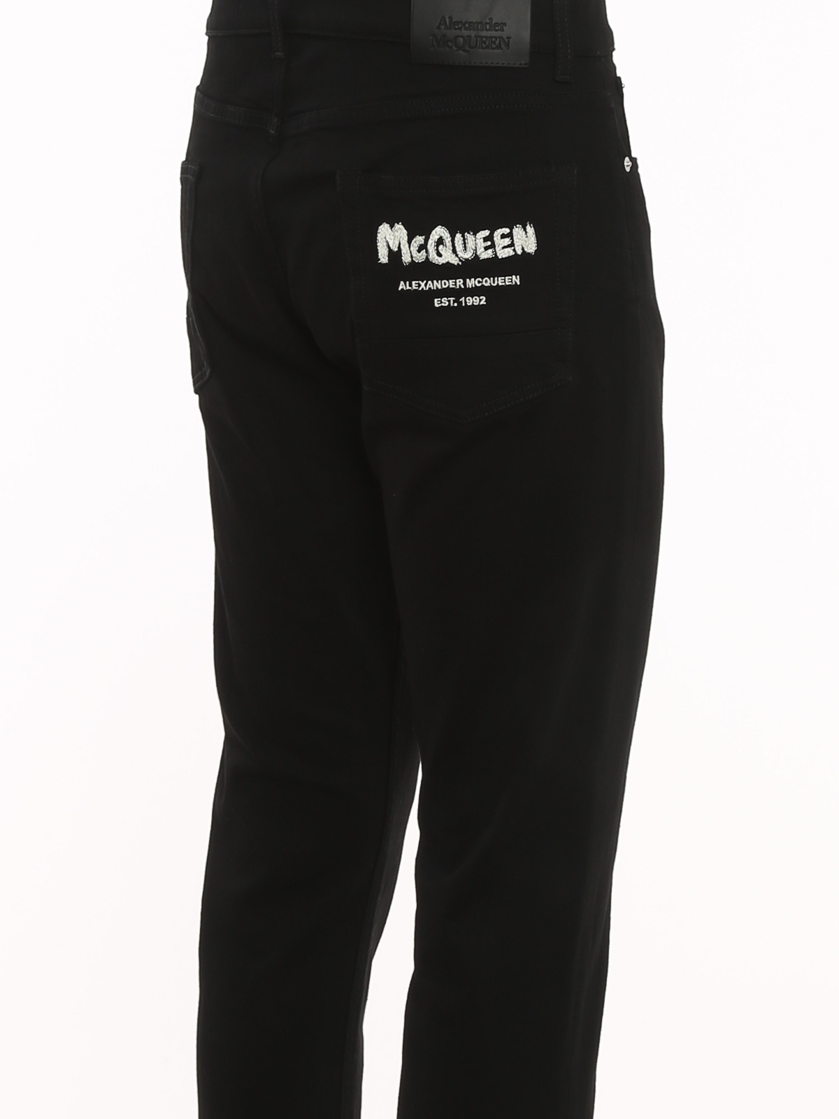 Alexander fashion Mcqeen black embroidered jeans