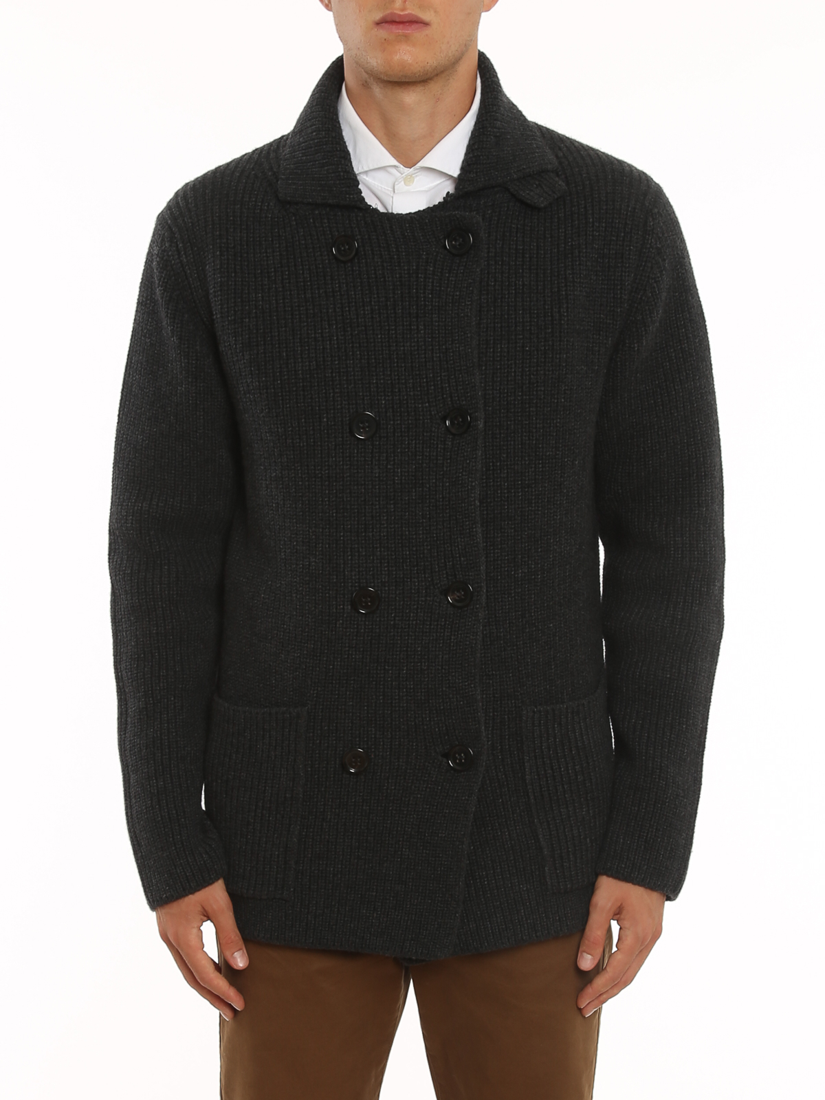 Drumohr Lambswool knitted pea jacket - Black - Men|D5W425N680