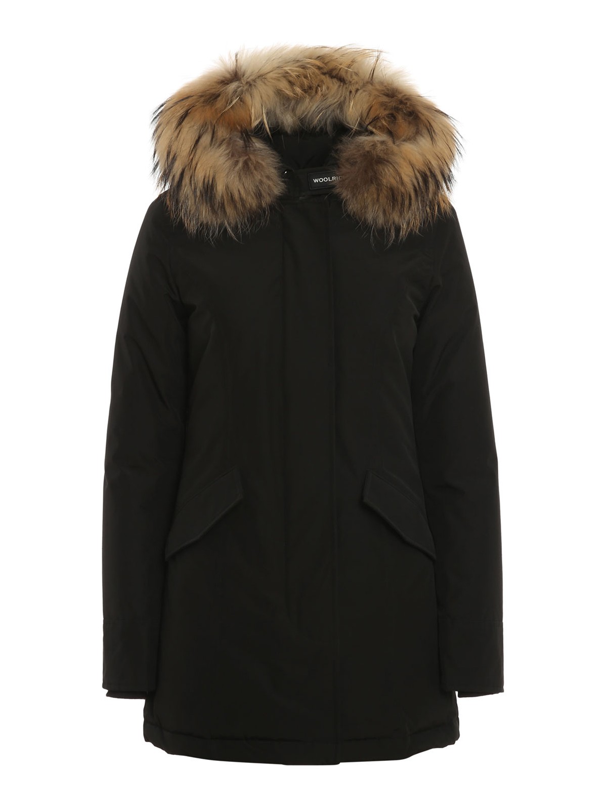 Woolrich Arctic Raccoon Padded Parka In Negro