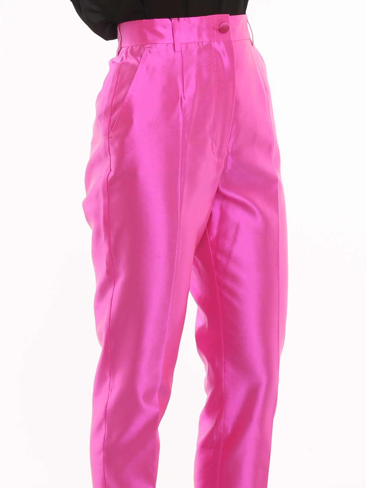 Dolce & Gabbana PINK SILK TROUSERS シルク パンツ 光沢 美脚 HOT* Dolce & Gabbana Pink Fig Printed Silk Trousers and