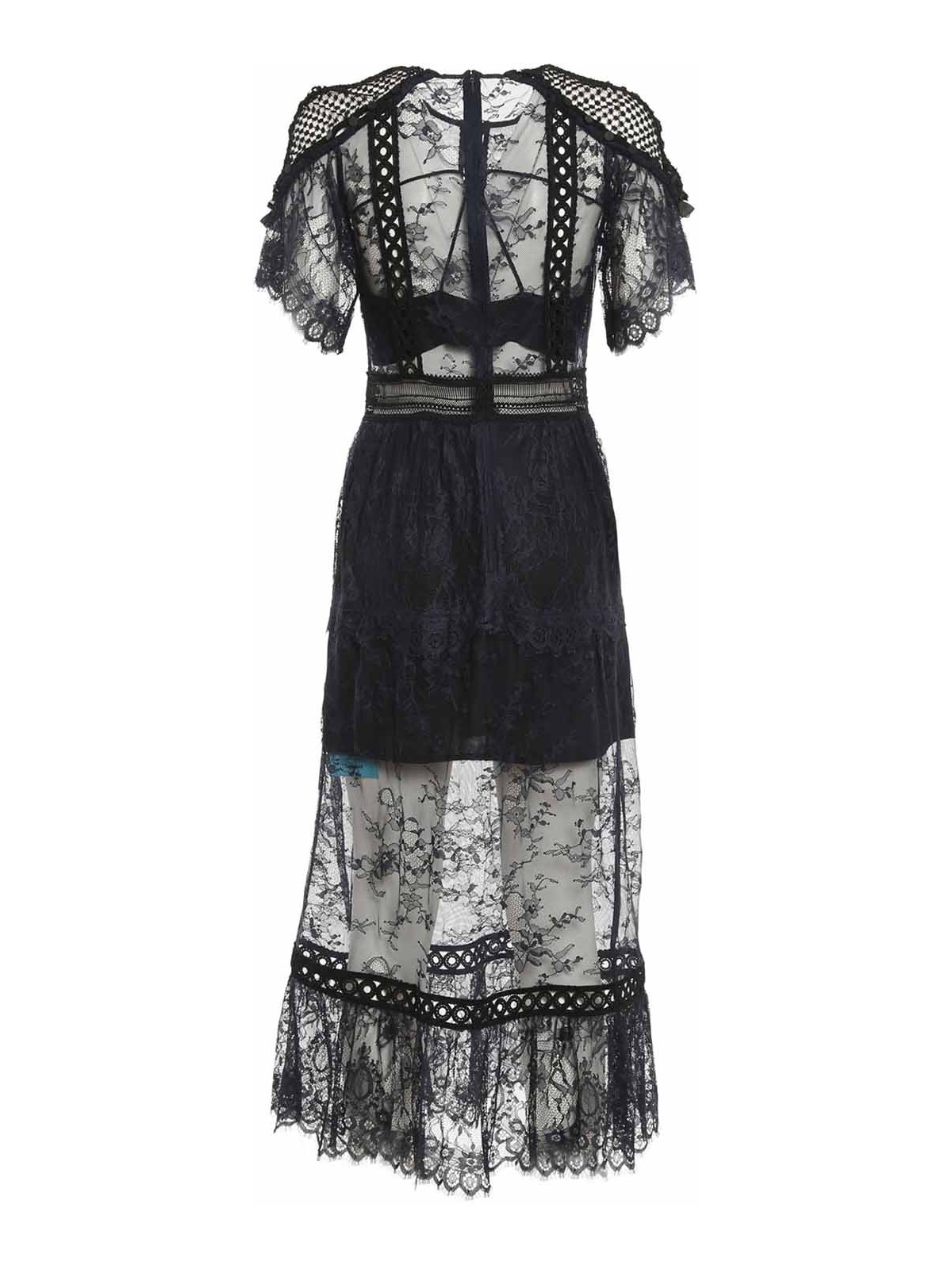 knee length dresses for ladies Blue Flower Lace Midi Dress – self-portrait-US main image 1