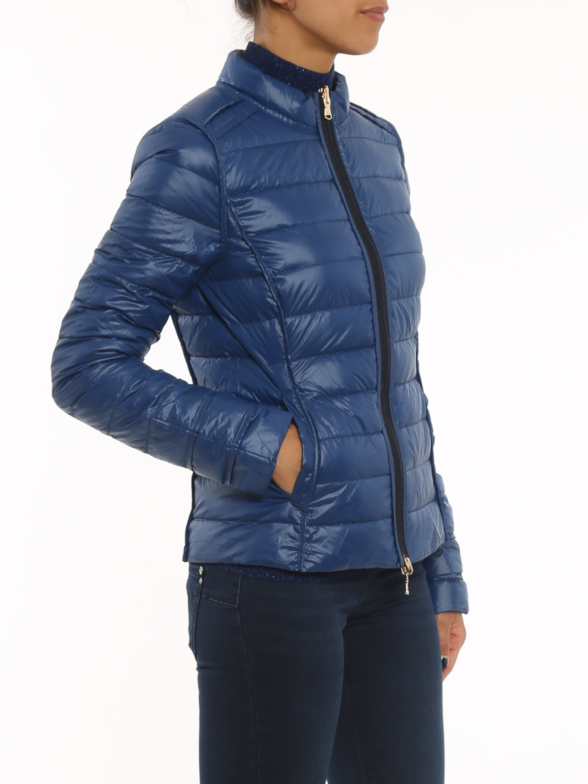 Armani Exchange - Glossy Coated Nylon Puffer Jacket, 100% Polyamide, Blue, Size: S