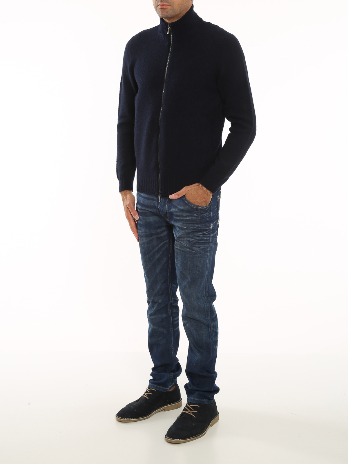 Shop Drumohr Lambswool Cardigan In Azul Oscuro