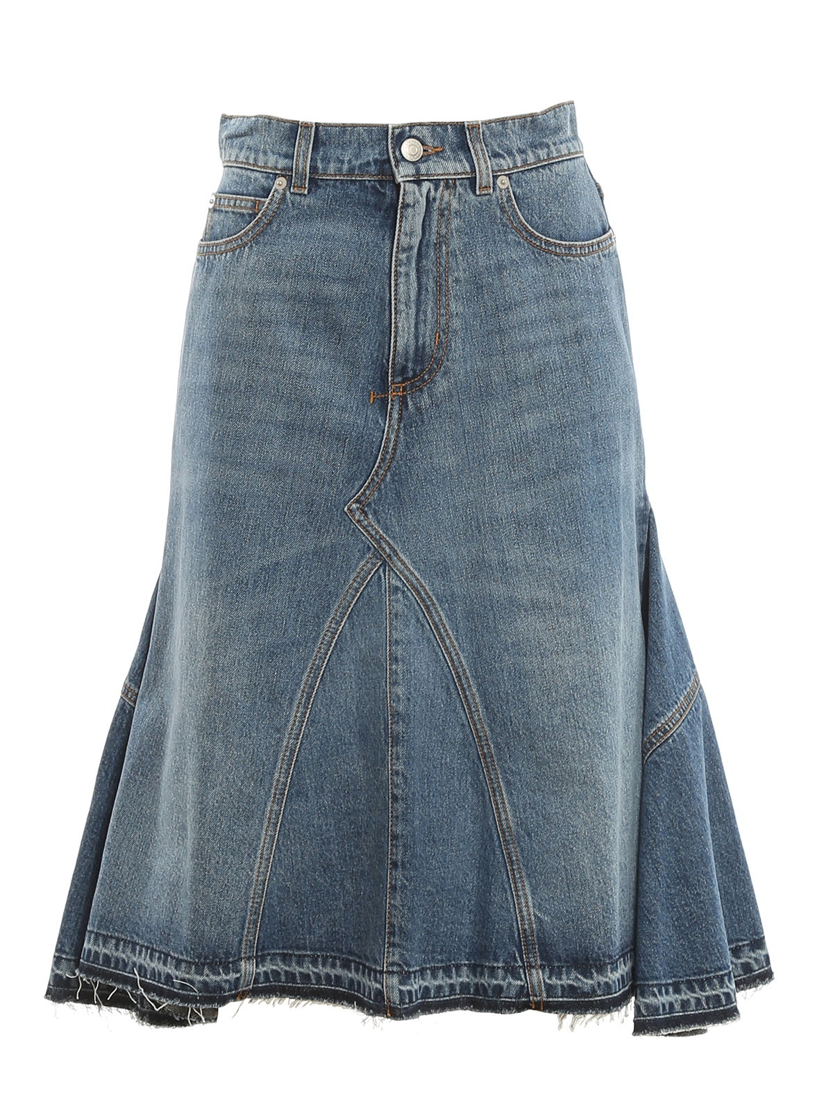 ALEXANDER MCQUEEN ロゴパッチデニムミディスカート MCQUEEN デニム ミディスカート アシンメトリー | THE OUTNET