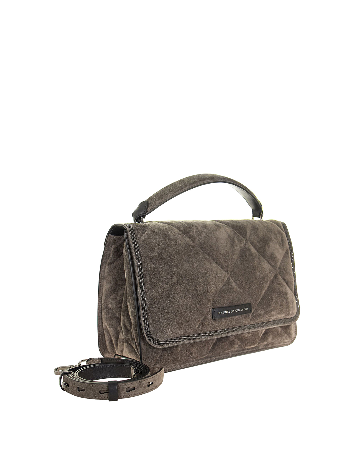 Embellished Suede Bucket Bag in Brown - Brunello Cucinelli