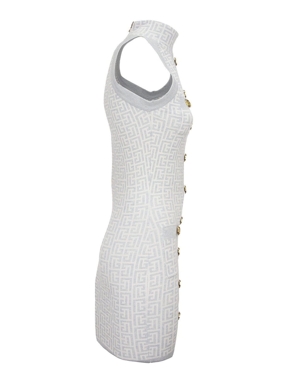 Balmain Gold-tone button knitted dress - White|WF1R3080K272GFQ