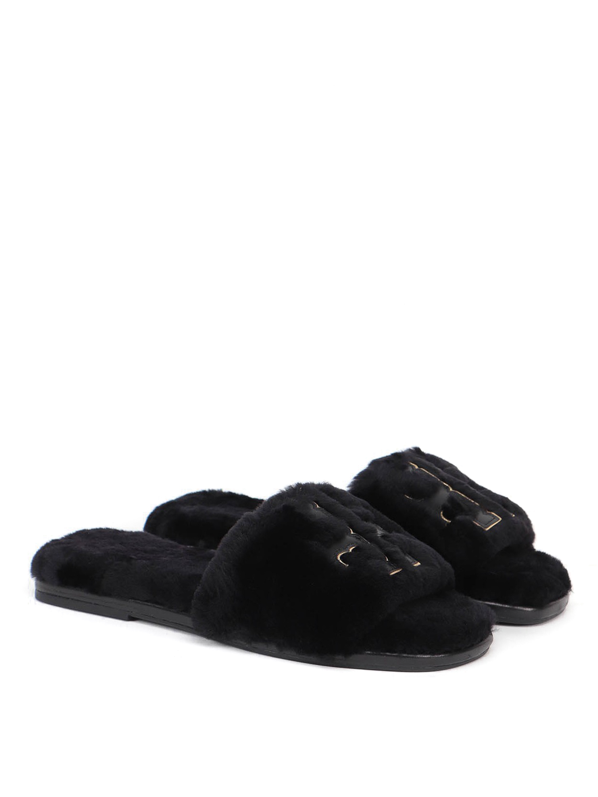 Tory Burch Double T shearling slides 83484001 THEBS