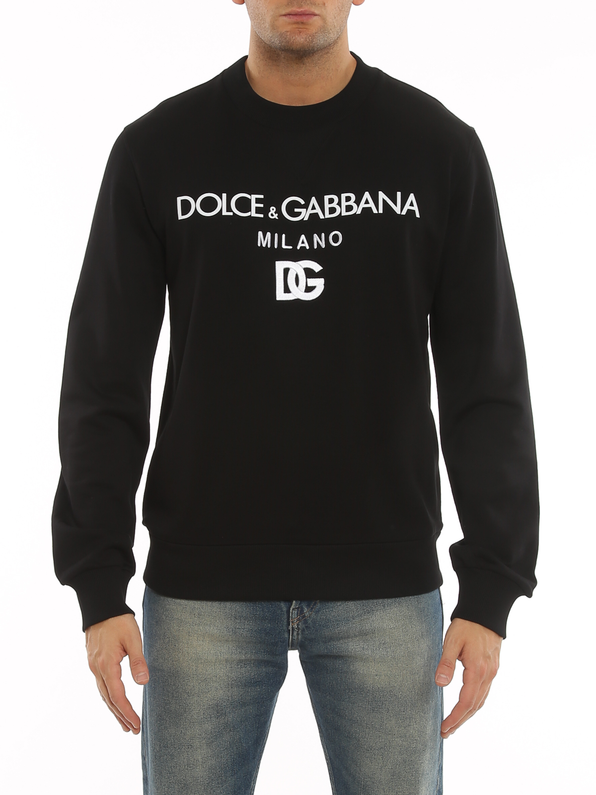 Dolce & Gabbana Cotton Sweatshirt With Frontal Logo In Negro