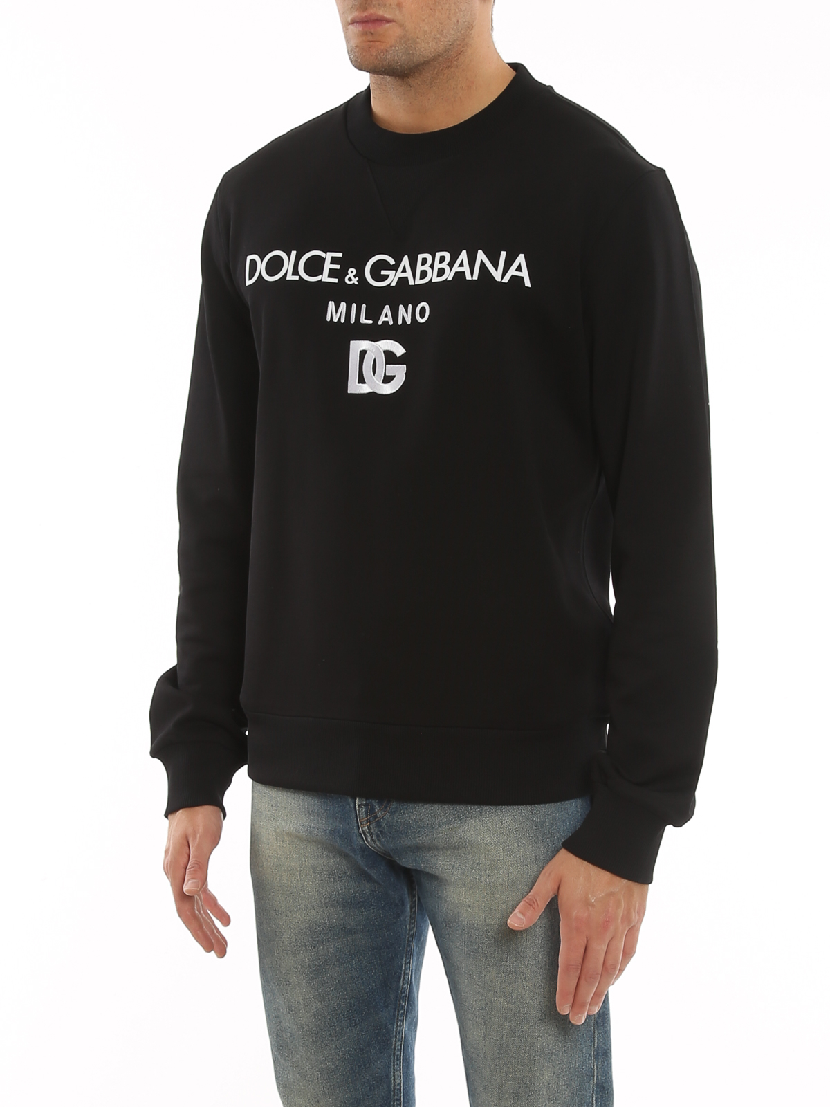 Dolce & Gabbana Cotton Sweatshirt With Frontal Logo In Negro