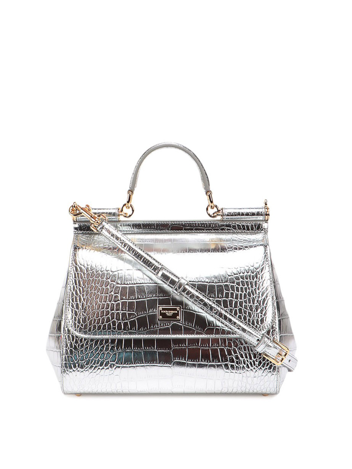 Dolce & Gabbana Silver Lizard Embossed Leather Small Miss Sicily
