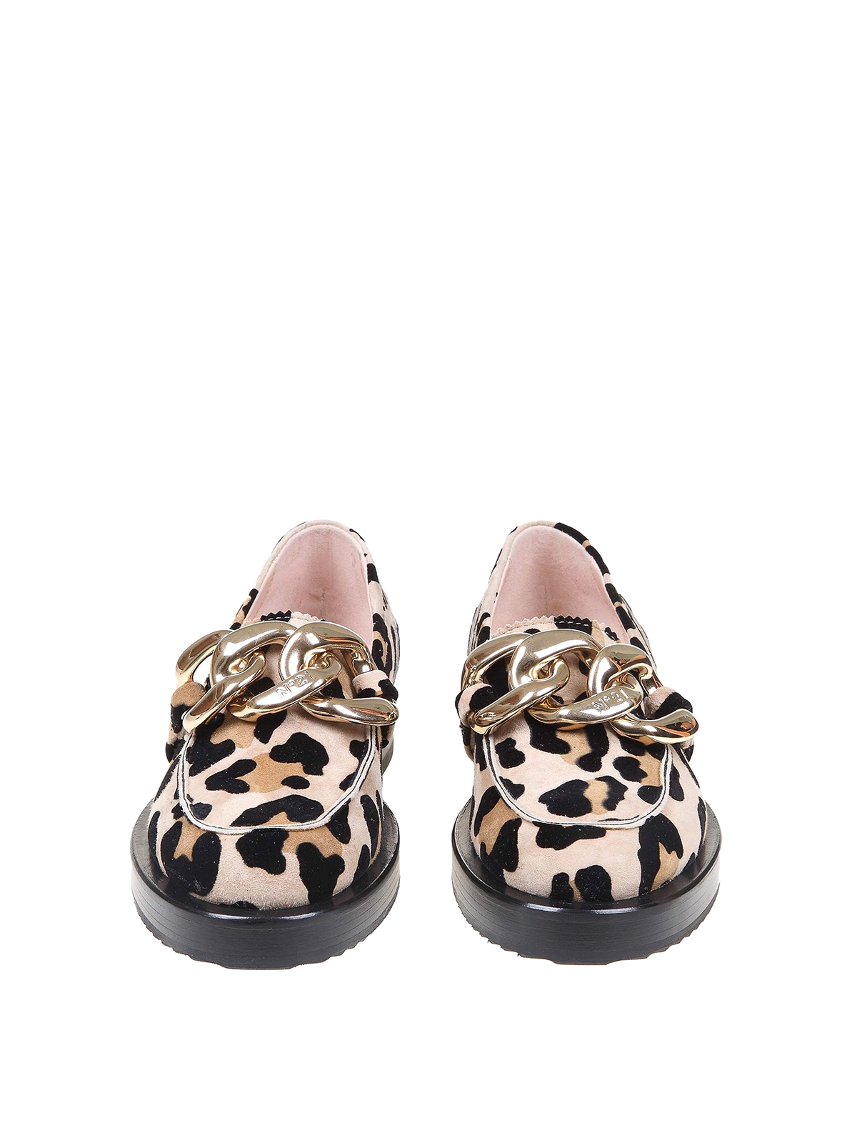 Shop N°21 Leopard Patterned Suede Loafers In Beige