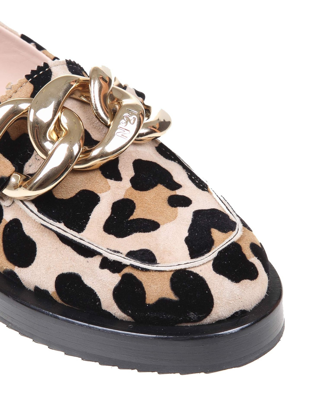 Shop N°21 Leopard Patterned Suede Loafers In Beige