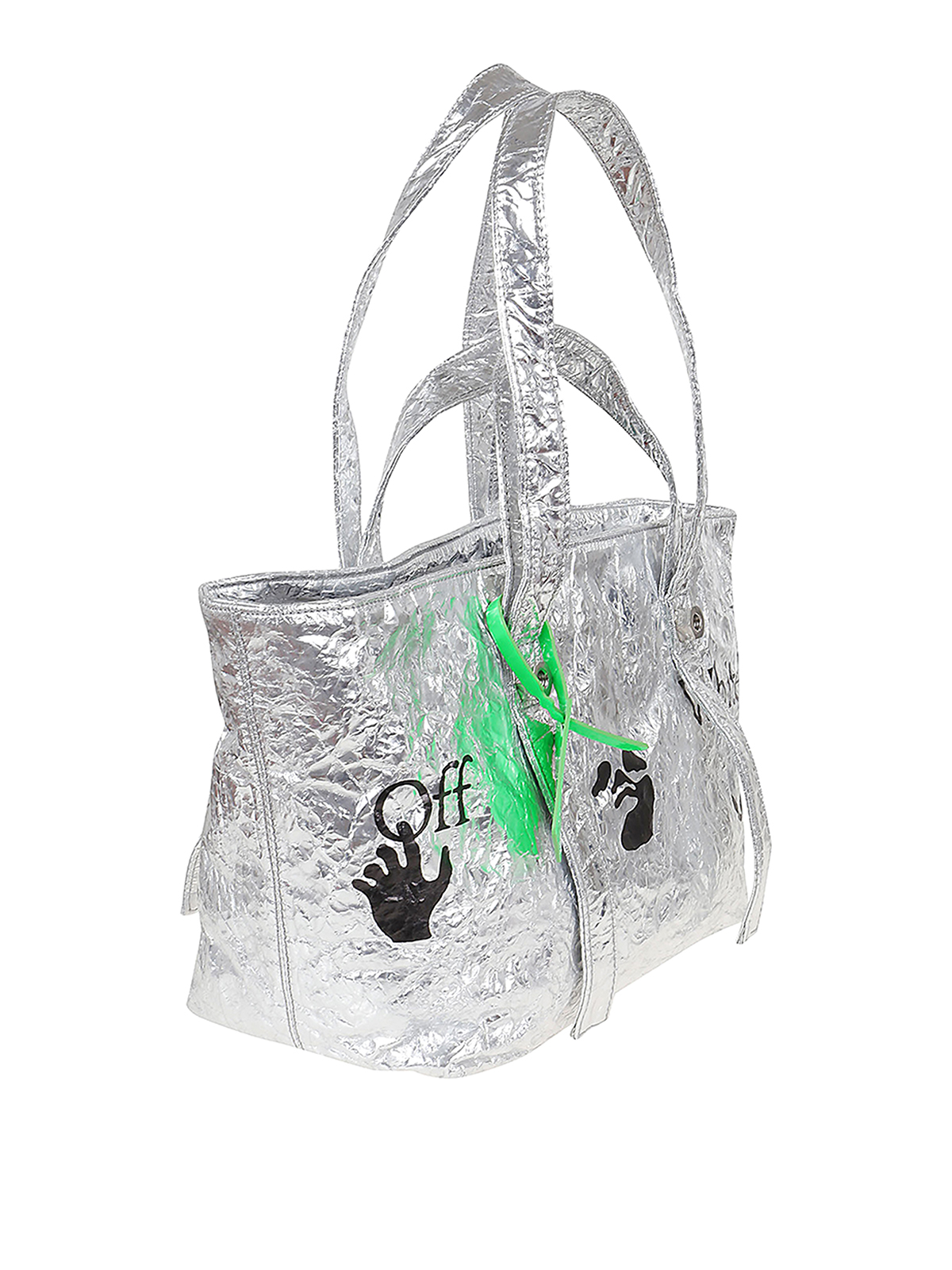 Off-White Small Metallic Commercial Tote Bag