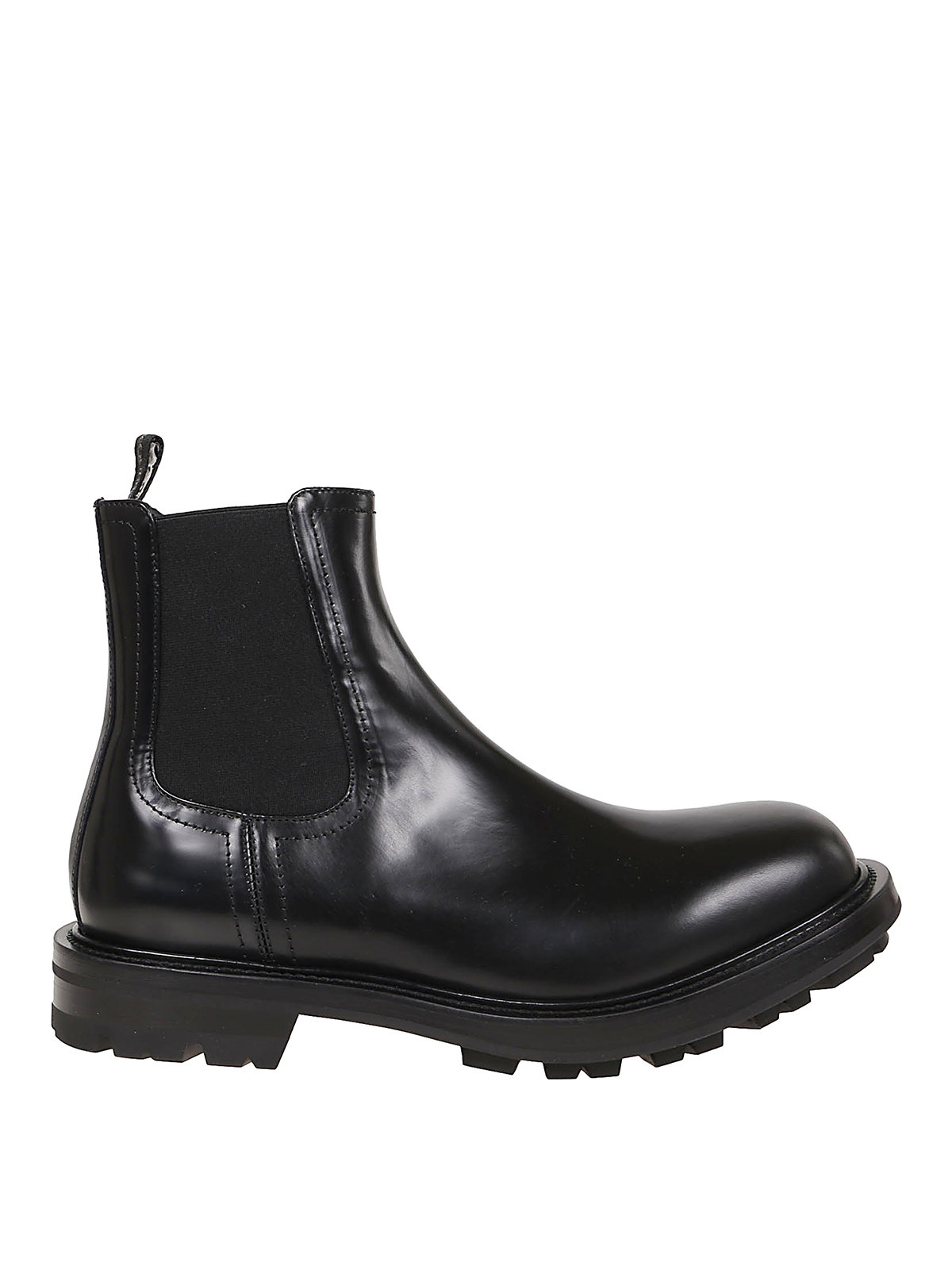 Alexander Mcqueen Brushed Leather Ankle Boots In Black