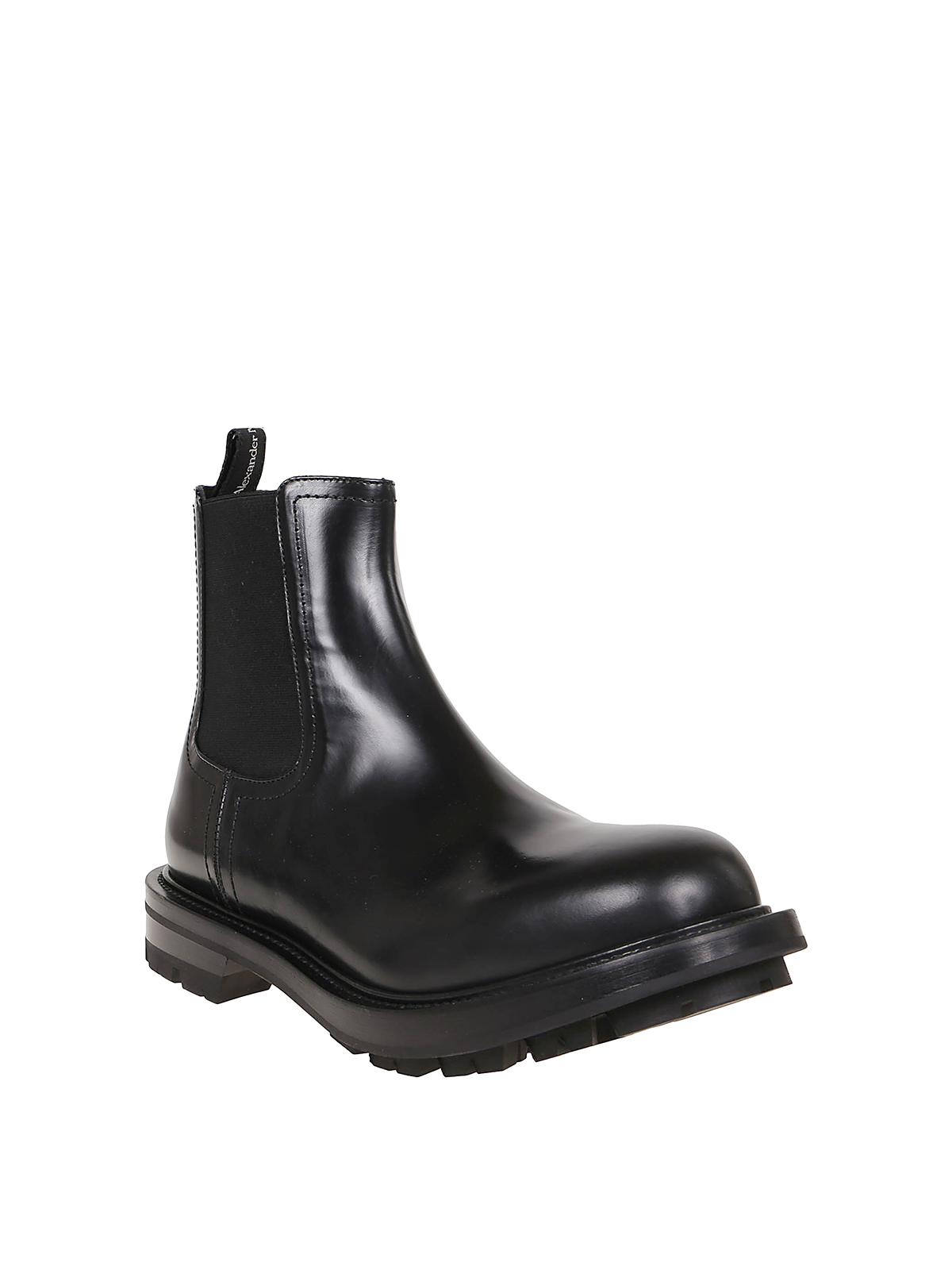 Shop Alexander Mcqueen Brushed Leather Ankle Boots In Black