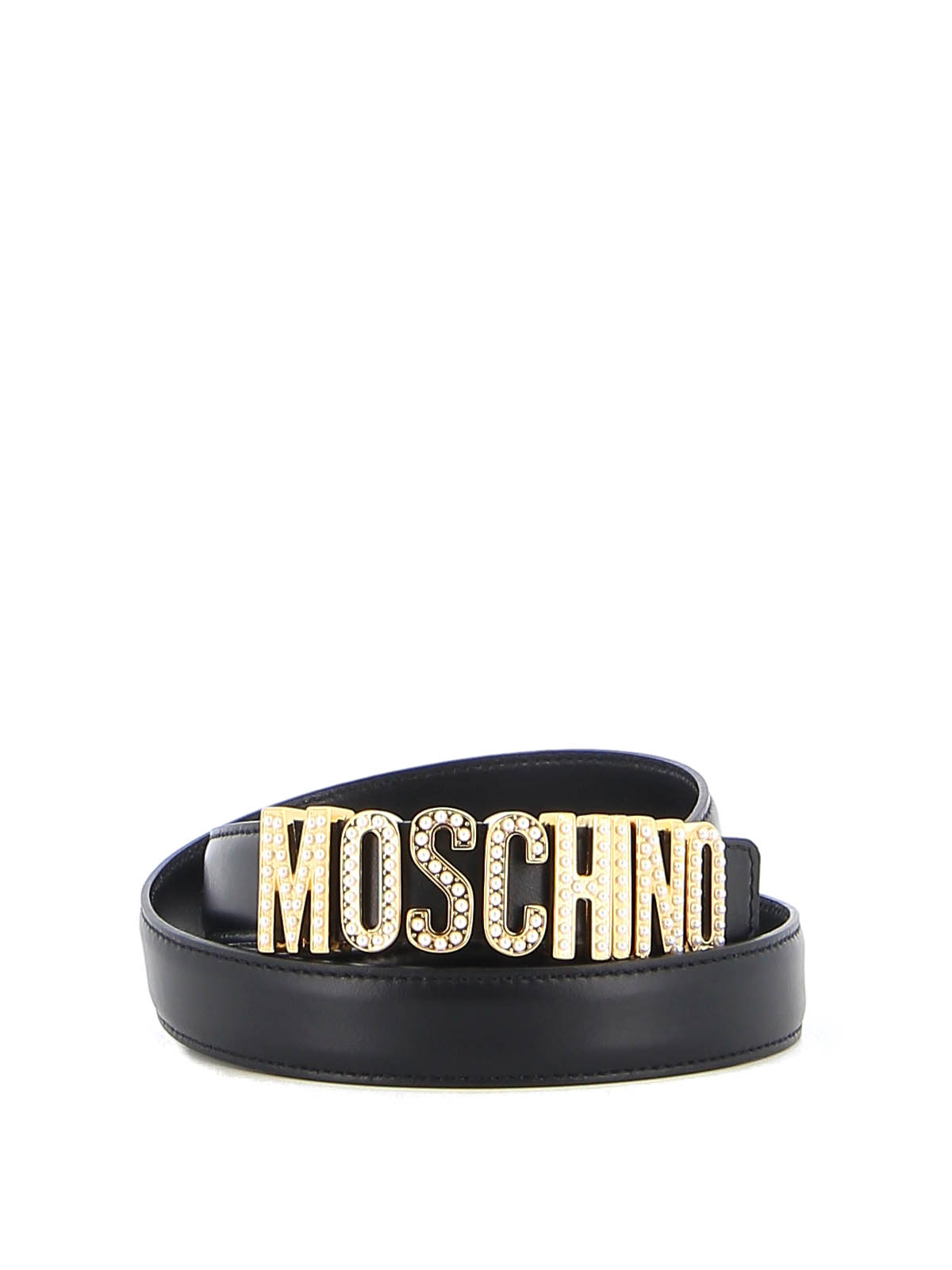 Moschino Pearl Gold-tone Logo Belt In Negro