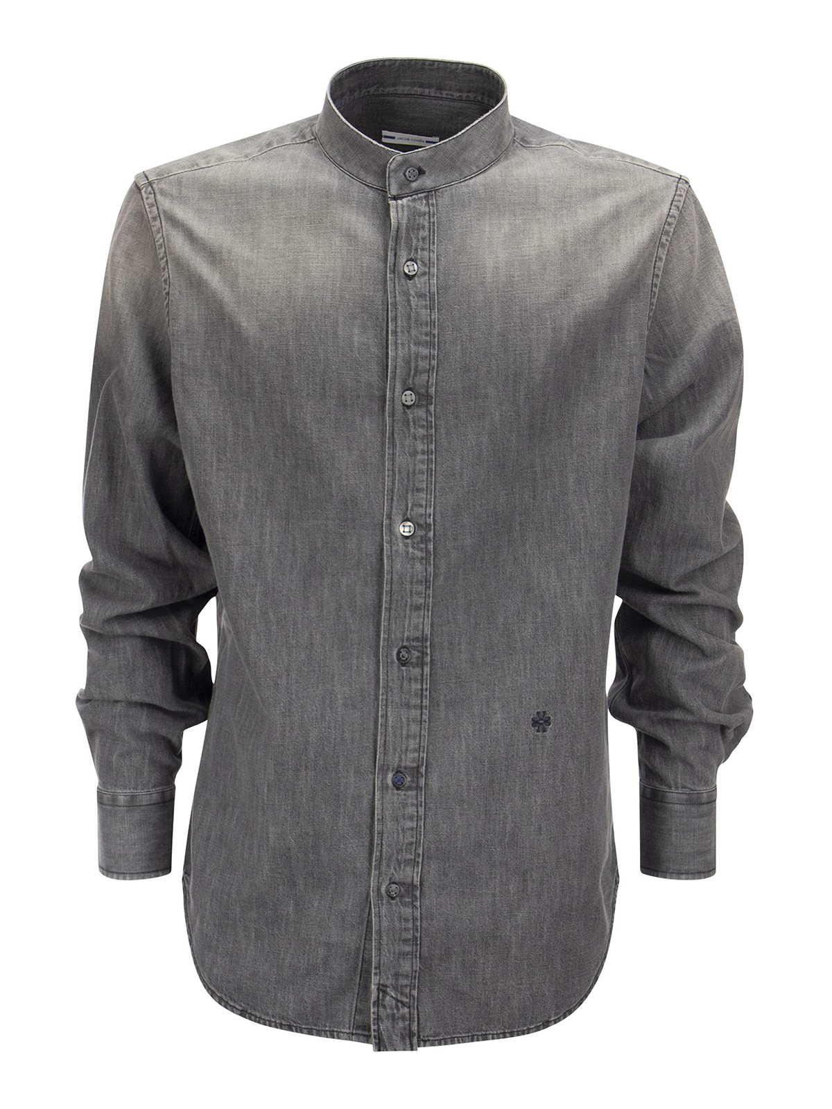 Authentic Original Vintage Style Mandarin Collar Denim Shirt with  Breast-pocket men - Glamood Outlet