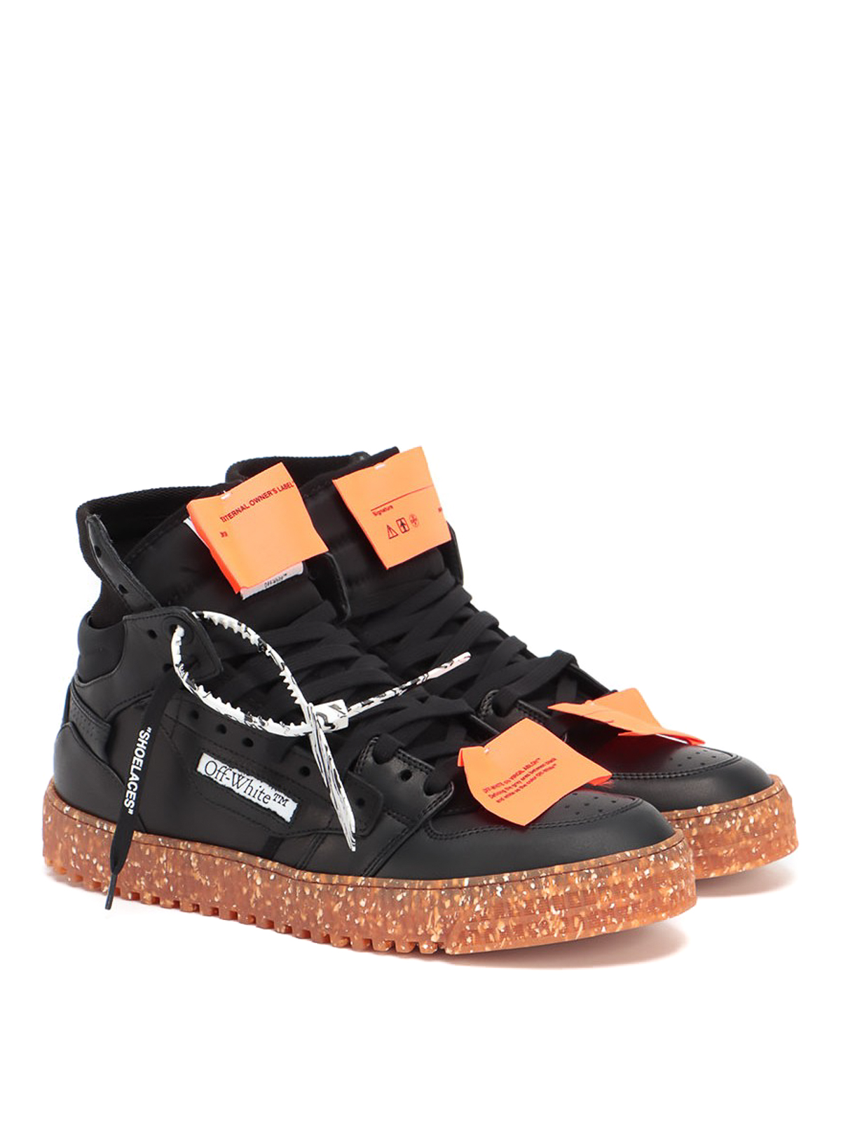 Off-White Men's 3.0 Off Court Leather High-Top Sneakers, Black Orange, Men's, 10D, Sneakers & Trainers High Top Sneakers