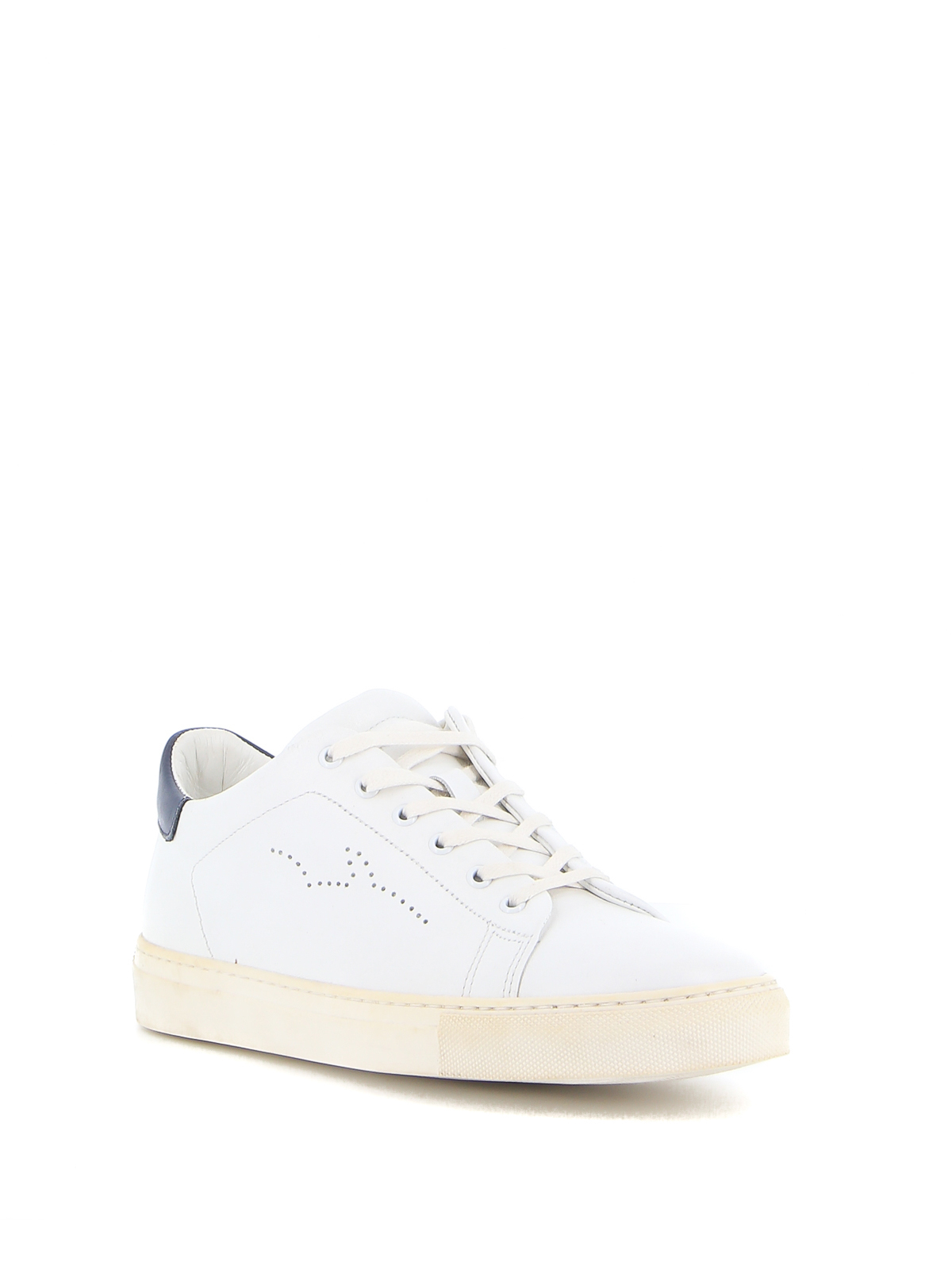 Shop Paul & Shark Perforated Logo Leather Sneakers In Blanco