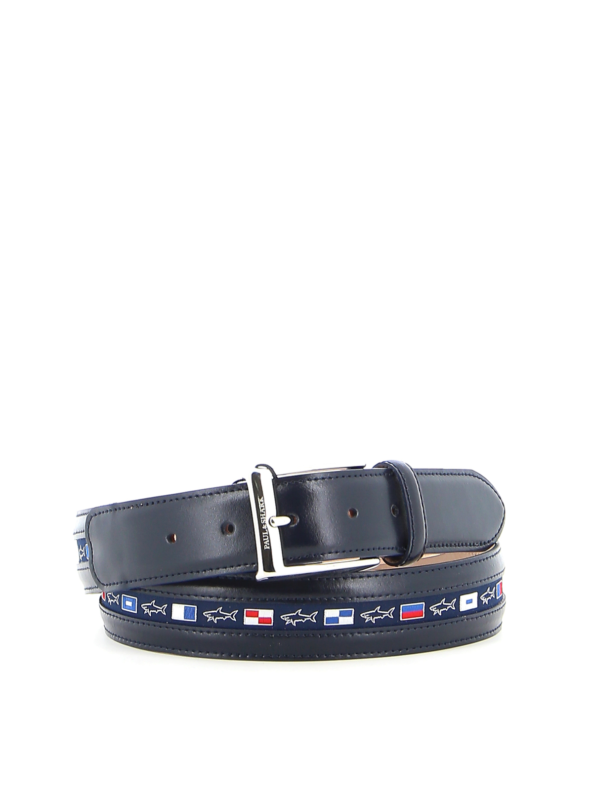 Paul & Shark Leather Belt With Flags In Azul