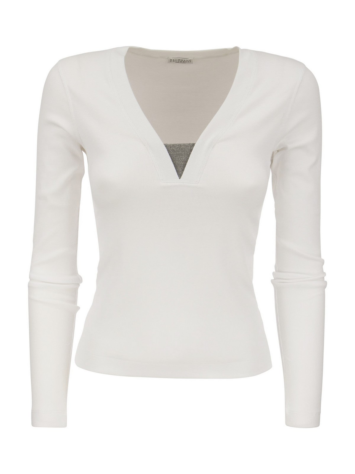 Brunello Cucinelli Long Sleeve V-neck T-shirt Clothing In White