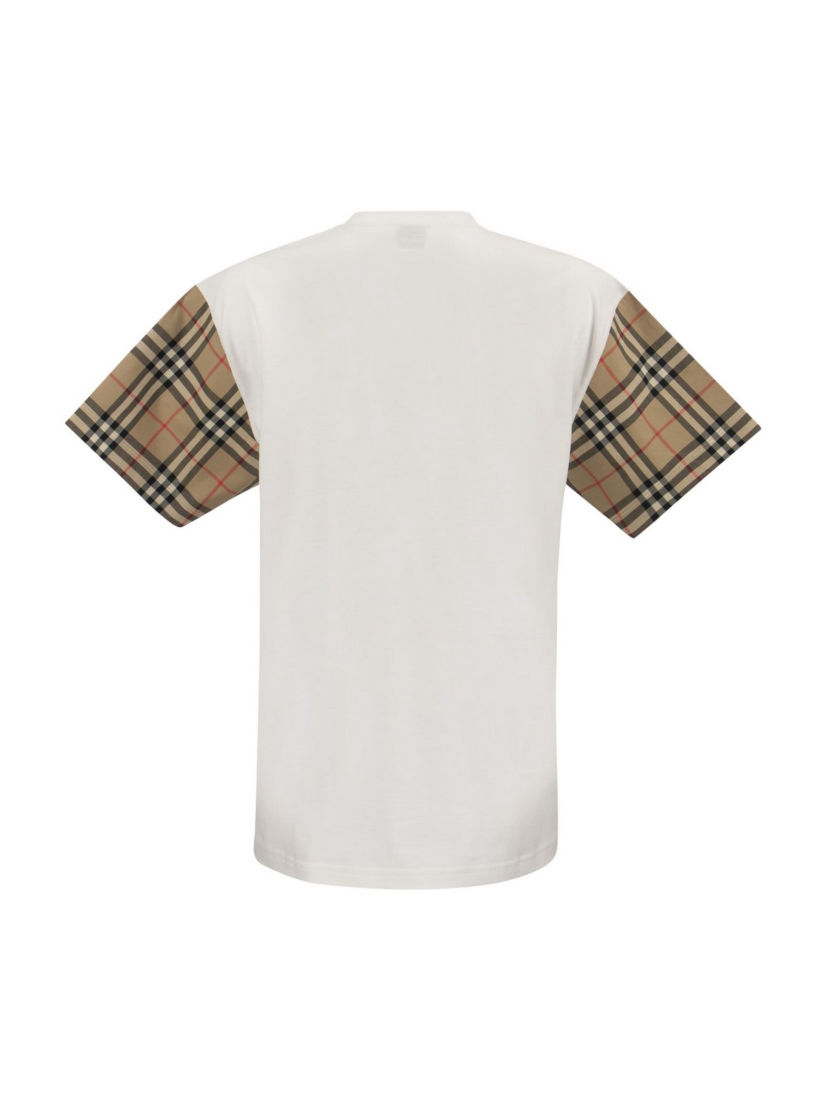 Shop Burberry Oversized Cotton T-shirt With Check Sleeves In Blanco