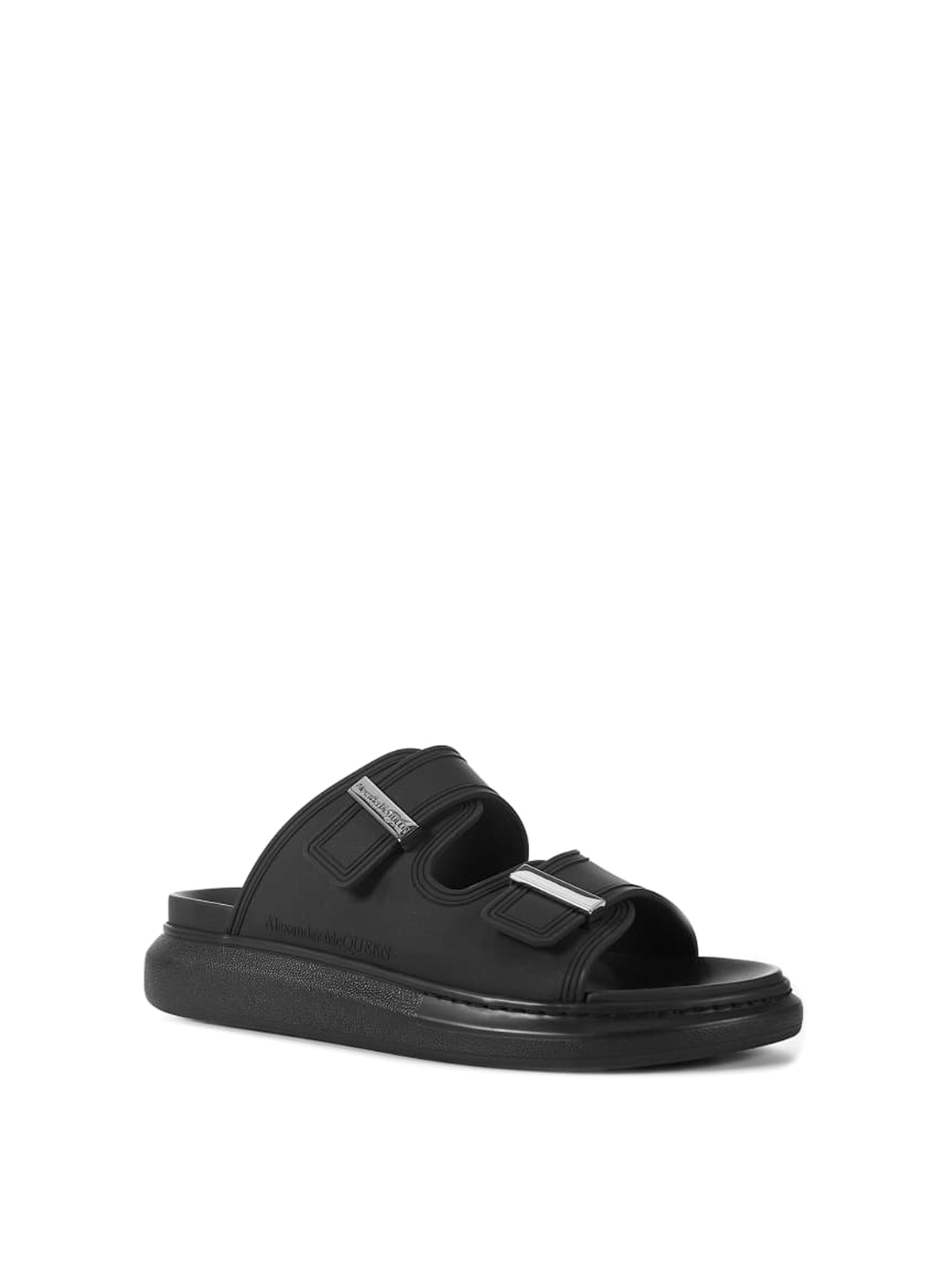 Shop Alexander Mcqueen Buckle Sandals In Negro