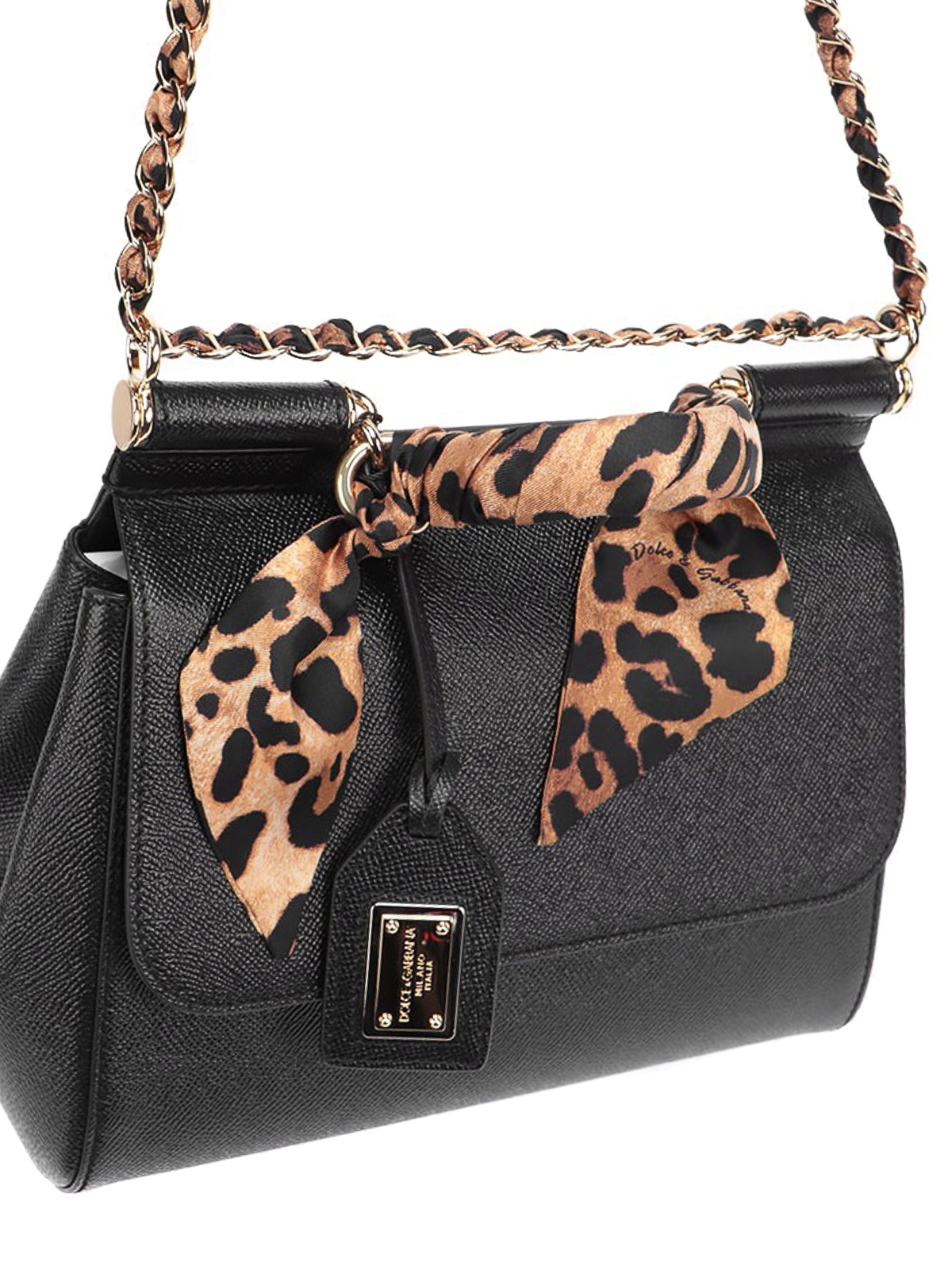 Dolce & Gabbana Small Sicily Bag With Scarf in Black