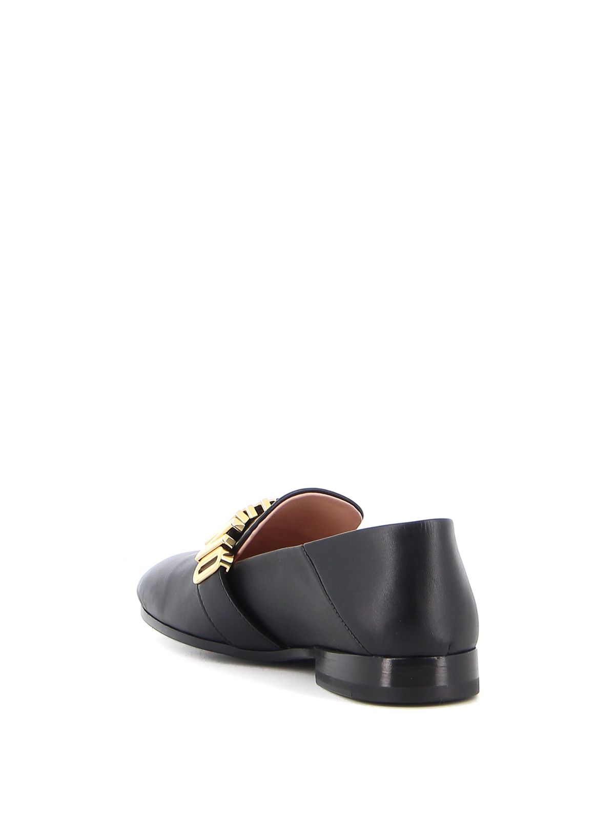 Shop Moschino Metal Logo Leather Slippers In Negro