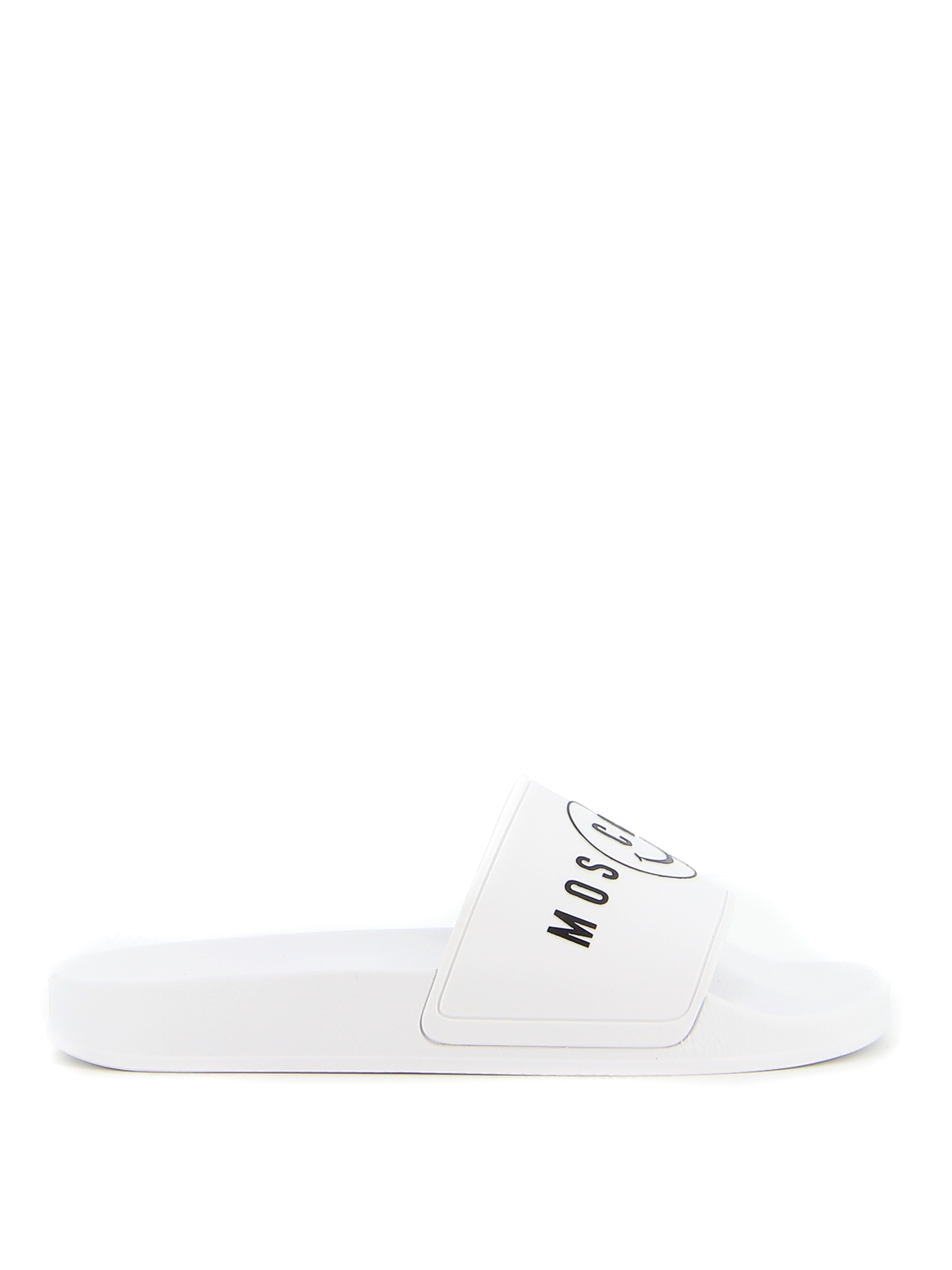 Shop Moschino Smile Logo Sliders In White