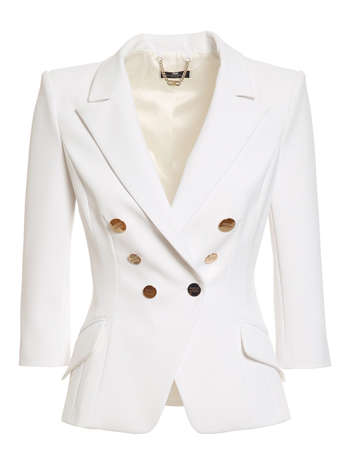 Elisabetta Franchi Cropped Sleeve Blazer In White