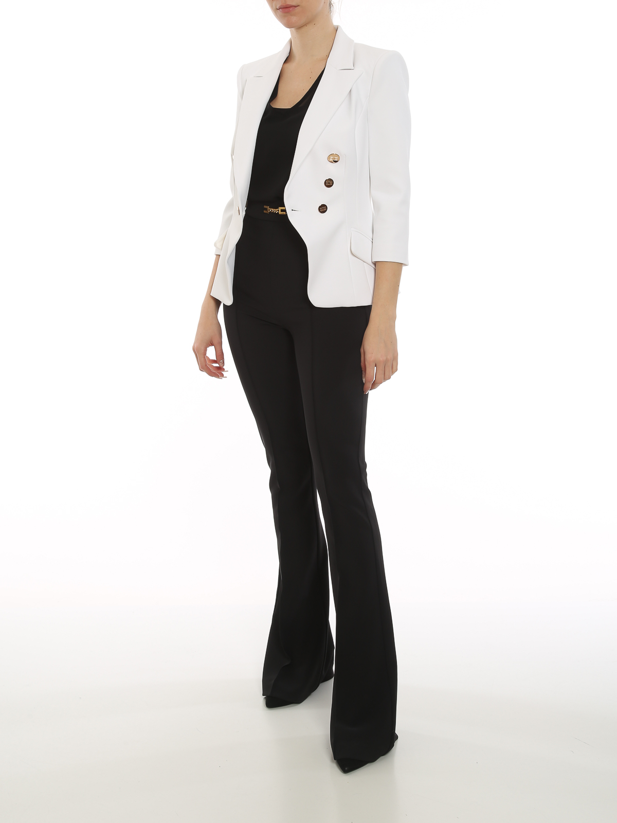 Shop Elisabetta Franchi Cropped Sleeve Blazer In White